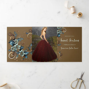 Stylish Metallic Floral Sweet 16 Party Invitation