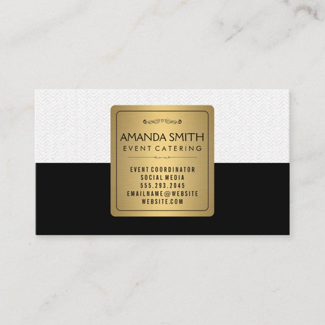 Stylish Metallic Gold Black Subtle Wavy Pattern Business Card (Front)