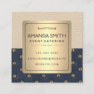 Stylish Metallic Gold Frame   Upholstery Leather Square Business Card