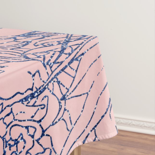 Stylish Metallic Navy Blue and Pink Floral Design Tablecloth (In Situ)