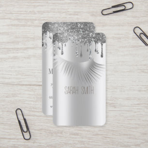 Stylish  Metallic Silver Glitter Drips Eyelashes Business Card