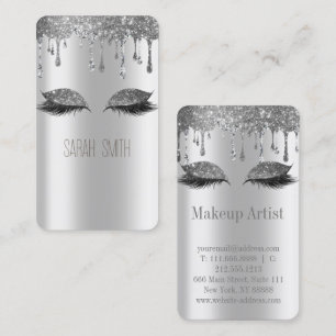 Stylish Metallic Silver Glitter Drips Eyelashes Business Card