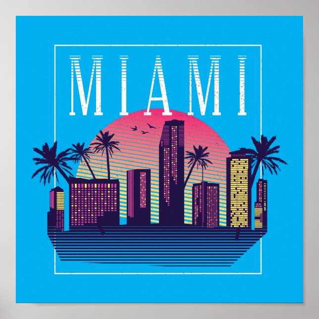 Stylish Miami Florida Retro City Logo Poster (Front)