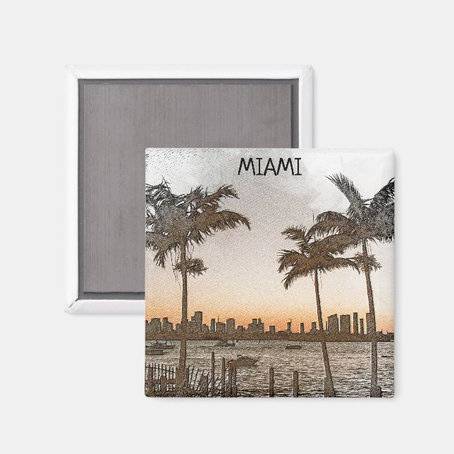 Stylish Miami Florida Vintage Skyline Magnet (Front/Back)