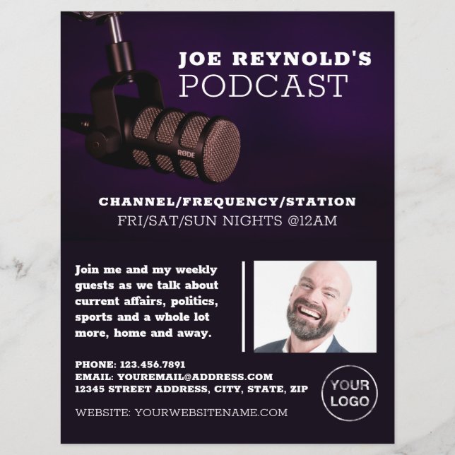 Stylish Microphone, Podcaster, Podcast Advertising Flyer (Front)