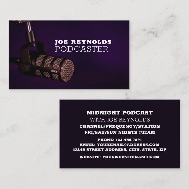 Stylish Microphone, Podcaster, Podcast Business Card (Front/Back)