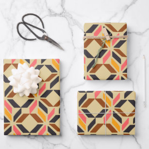 Stylish Mid Century Mod Geometric Shapes in Brown Wrapping Paper Sheet