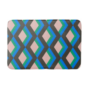Stylish Mid Century Mod Pattern in Blue and Green  Bath Mat