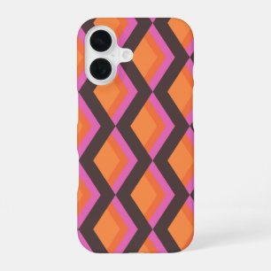 Stylish Mid Century Mod Pattern in Pink and Brown iPhone 16 Case