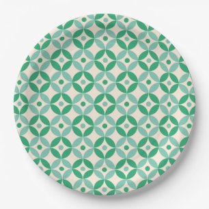 Stylish Mid Mod Geometric Pattern in Green    Paper Plate