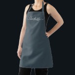 Stylish midnight blue custom script name elegant apron<br><div class="desc">Personalised midnight blue custom modern script name text monogram solid plain colour simple girly stylish elegant chic midnight blue and white text kitchen Apron. Customise,  personalise it with name,  quote,  phrase,  or text.
Great for cooks,  chefs,  pottery,  ceramics,  crafts,  work,  kitchen,  baking,  bbq,  grill,  etc</div>