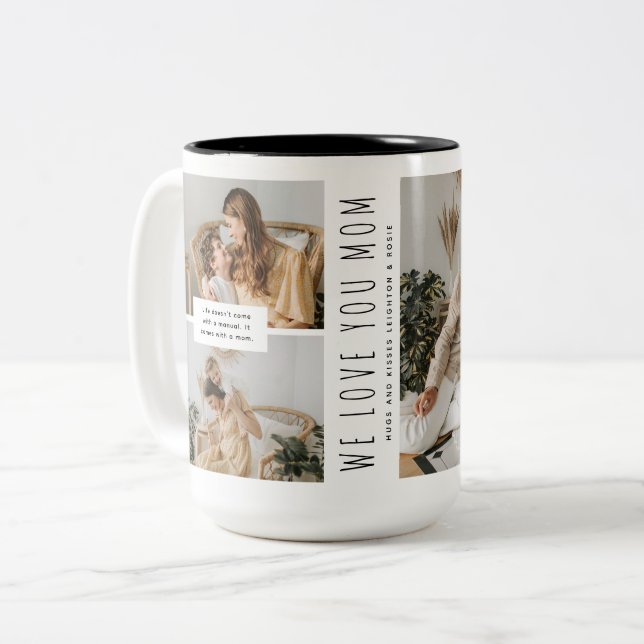 Stylish Minimal 3 Picture Mum Keepsake Two-Tone Coffee Mug (Front Left)