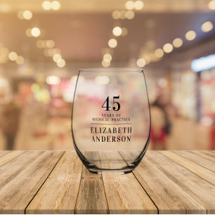Stylish Minimal Anniversary Black Date Name Stemless Wine Glass