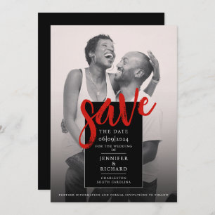 Stylish Minimal Chic Red And Black Photo Wedding Save The Date