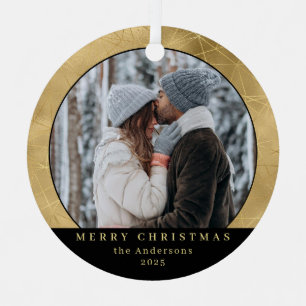 Stylish Minimal Faux Gold Christmas Couple Photo Metal Tree Decoration