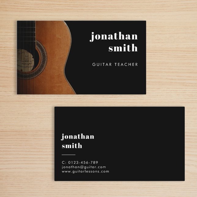 Stylish Minimal Guitar Musician Black and White Business Card (Creator Uploaded)