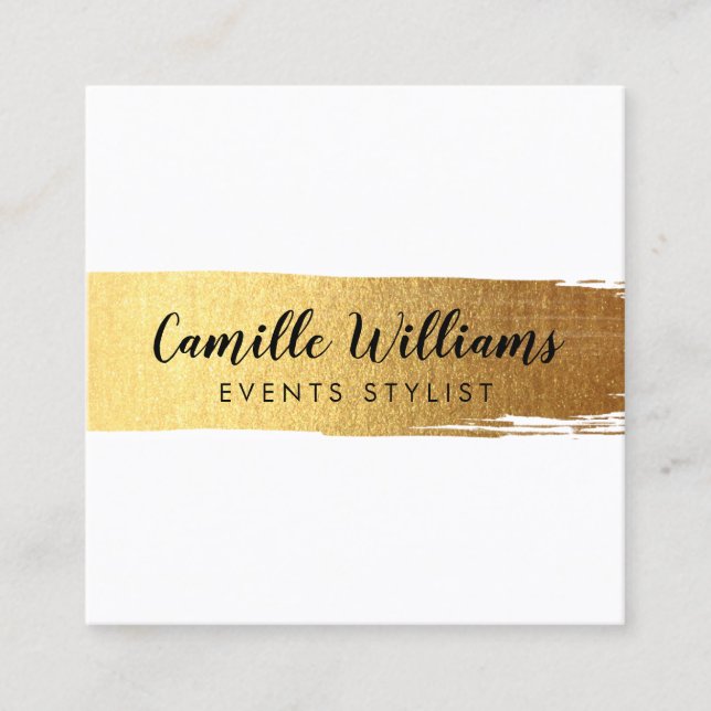 STYLISH MINIMAL luxe faux gold brush stroke Square Business Card (Front)