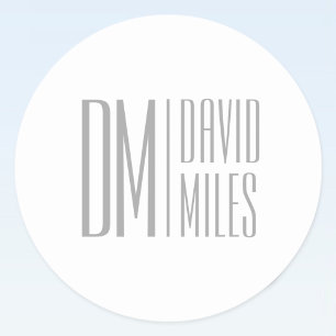Stylish Minimal & Modern Grey Initials & Name Logo Classic Round Sticker