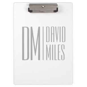 Stylish Minimal & Modern Grey Initials & Name Logo Clipboard