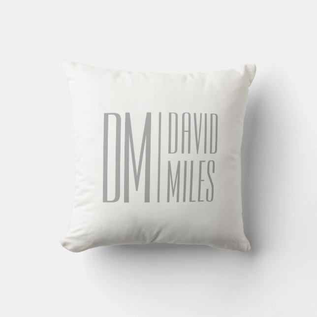 Stylish Minimal & Modern Grey Initials & Name Logo Cushion (Front)