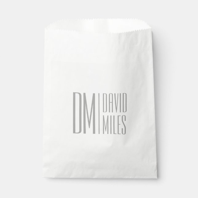 Stylish Minimal & Modern Grey Initials & Name Logo Favour Bags (Front)
