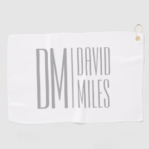 Stylish Minimal & Modern Grey Initials & Name Logo Golf Towel
