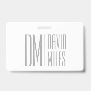 Stylish Minimal & Modern Grey Initials & Name Logo ID Badge