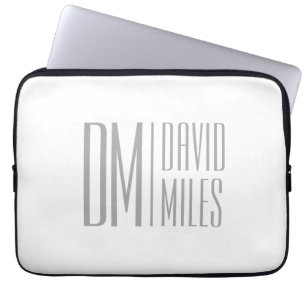 Stylish Minimal & Modern Grey Initials & Name Logo Laptop Sleeve