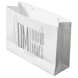 Stylish Minimal & Modern Grey Initials & Name Logo Large Gift Bag