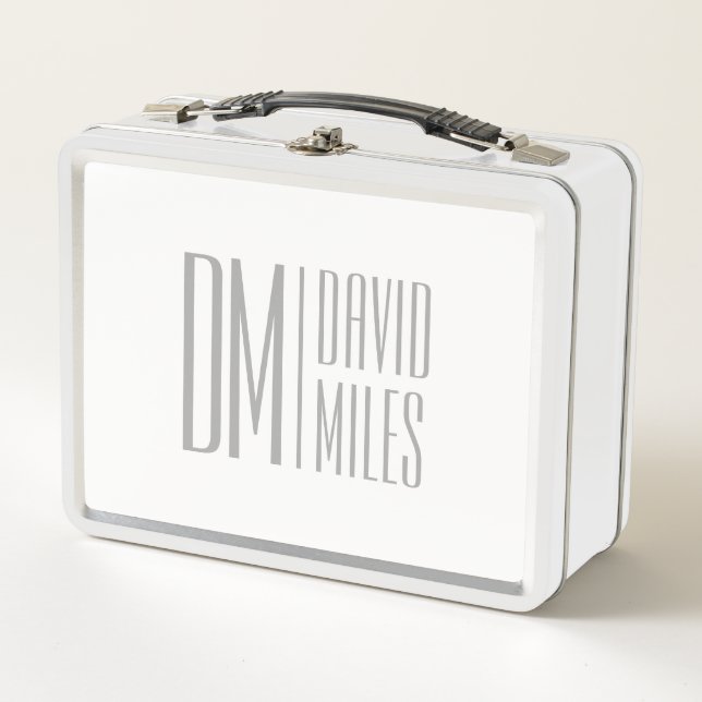 Stylish Minimal & Modern Grey Initials & Name Logo Metal Lunch Box (Front)