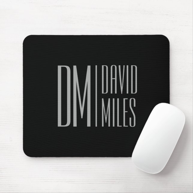 Stylish Minimal & Modern Grey Initials & Name Logo Mouse Mat (With Mouse)