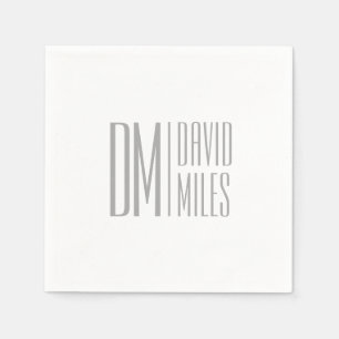 Stylish Minimal & Modern Grey Initials & Name Logo Napkin