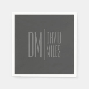 Stylish Minimal & Modern Grey Initials & Name Logo Napkin