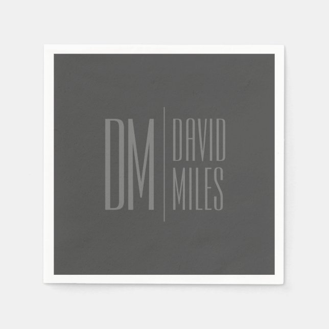 Stylish Minimal & Modern Grey Initials & Name Logo Napkin (Front)