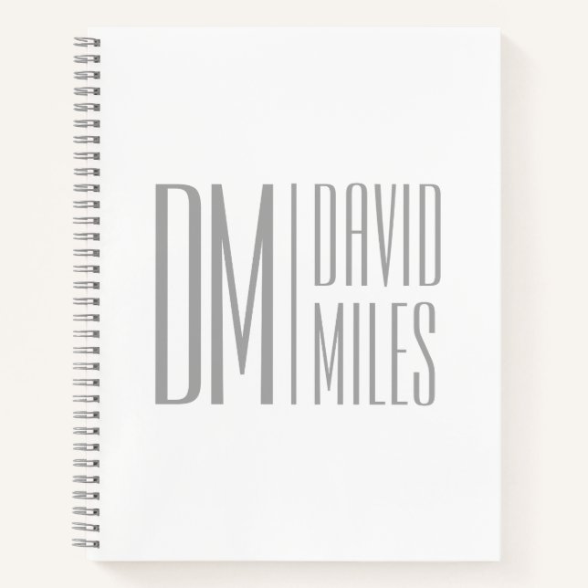 Stylish Minimal & Modern Grey Initials & Name Logo Notebook (Front)