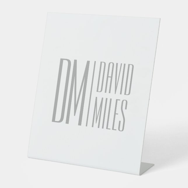 Stylish Minimal & Modern Grey Initials & Name Logo Pedestal Sign (Front)