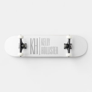 Stylish Minimal & Modern Grey Initials & Name Logo Skateboard