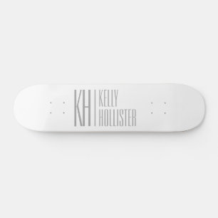 Stylish Minimal & Modern Grey Initials & Name Logo Skateboard