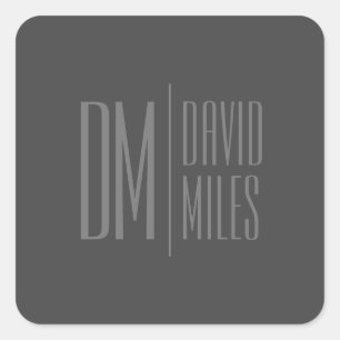 Stylish Minimal & Modern Grey Initials & Name Logo Square Sticker