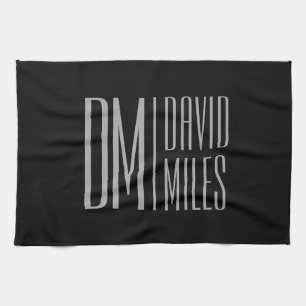 Stylish Minimal & Modern Grey Initials & Name Logo Tea Towel