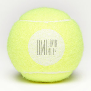 Stylish Minimal & Modern Grey Initials & Name Logo Tennis Balls