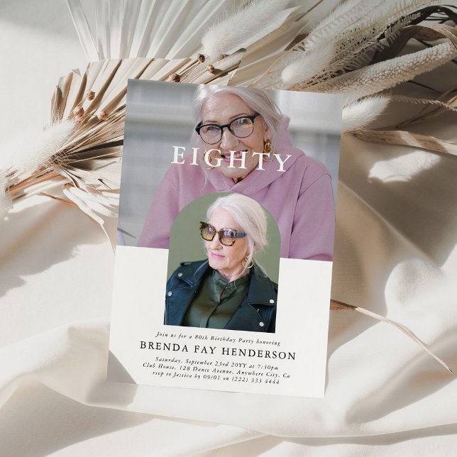 Stylish Minimal Photo EIGHTY 80th Birthday Invitation (Creator Uploaded)