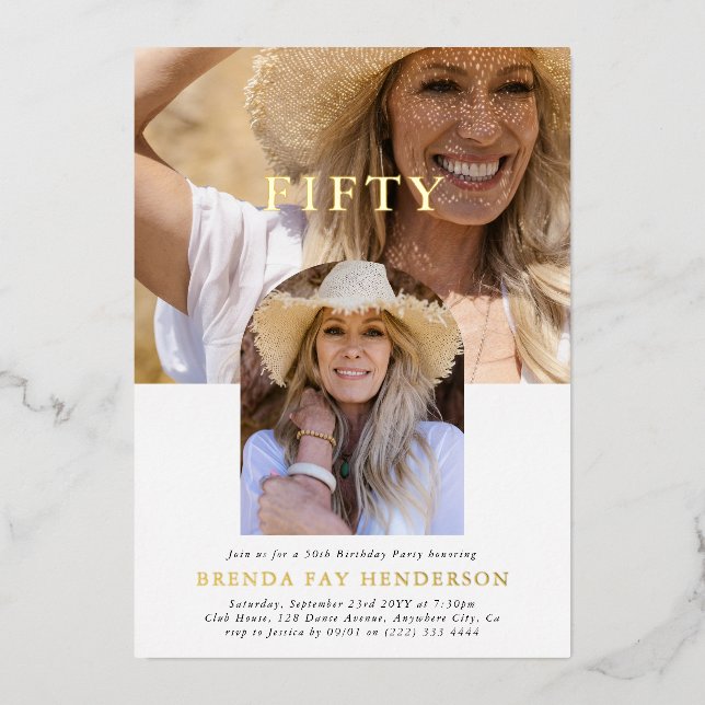 Stylish Minimal Photo FIFTY 50th Birthday (Front)