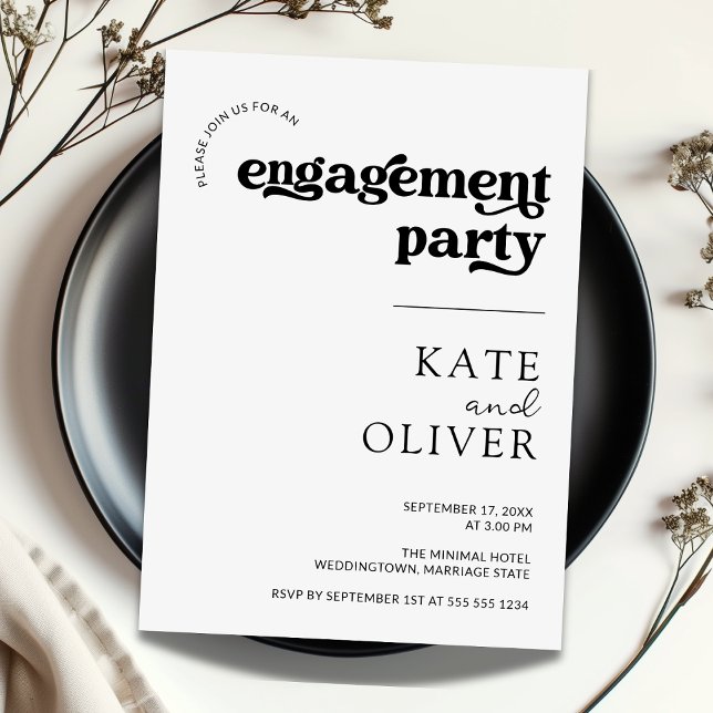 Stylish Minimal Retro Black White Engagement Party Invitation (Stylish Minimal Retro Black White Engagement Party Invitation
)
