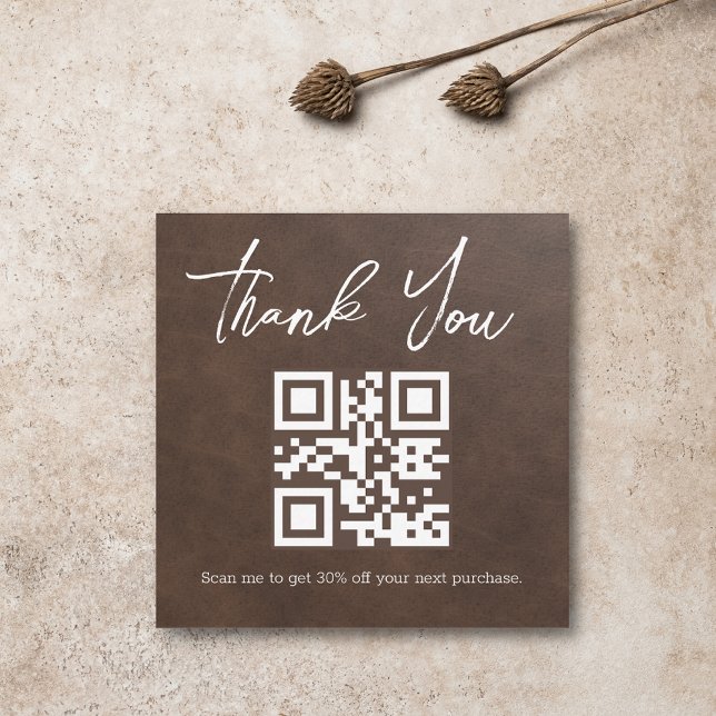 stylish minimal thank you business qr code brown card (Creator Uploaded)