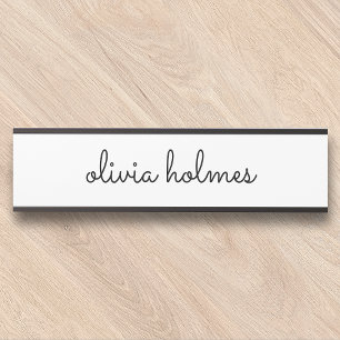 Stylish Minimal White Script Nameplate Door Sign