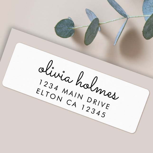 Stylish Minimal White Script Return Address (A stylish monochrome label perfect for personalized stationery and everyday mail)