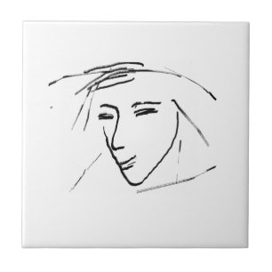 Stylish Minimalism White Black Face Sketch Tile
