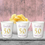 Stylish Minimalist 50th Birthday Party Paper Cups<br><div class="desc">Simple and stylish purple and gold modern typography script announces that you are 50 and Fabulous. Celebrate this wonderful milestone fiftieth birthday with elegance and grace. Add your name to this stylish, elegant, minimalist, 50th birthday party typography in Gold and purple announcing that you are forty and proud of it...</div>