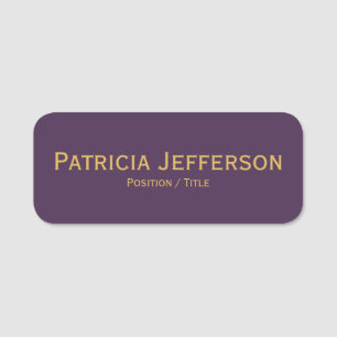 Stylish Minimalist Acai Purple & Gold Professional Name Tag